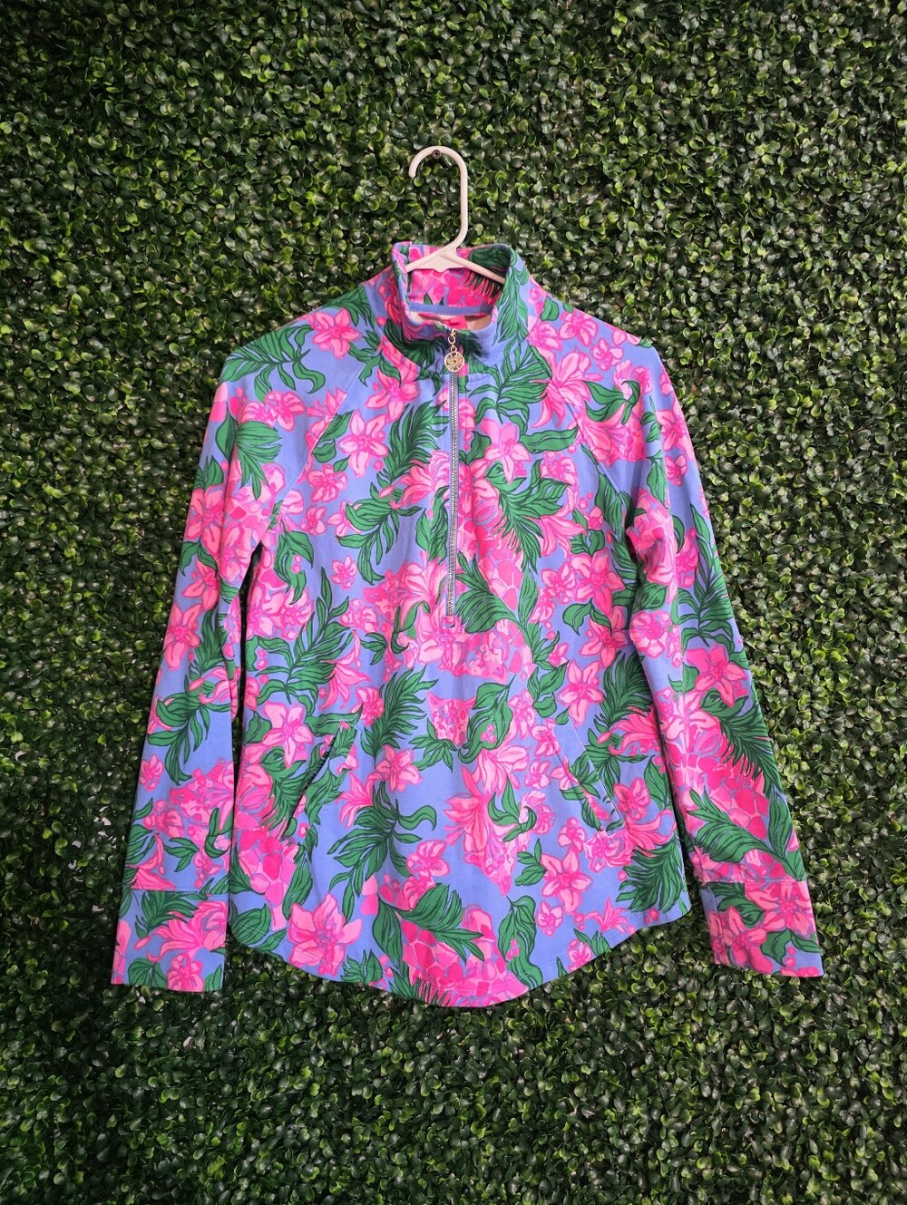 Lilly Pulitzer Women's Floral Half-Zip Pullover in Pink & Green Size S
